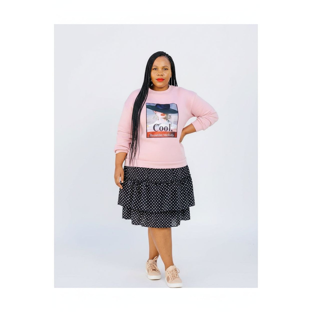 Character Print Sweater Dress – Graphic Knit Midi Dress for Women