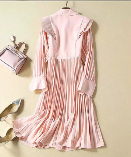 Emboidery Pleated Vintage Dress