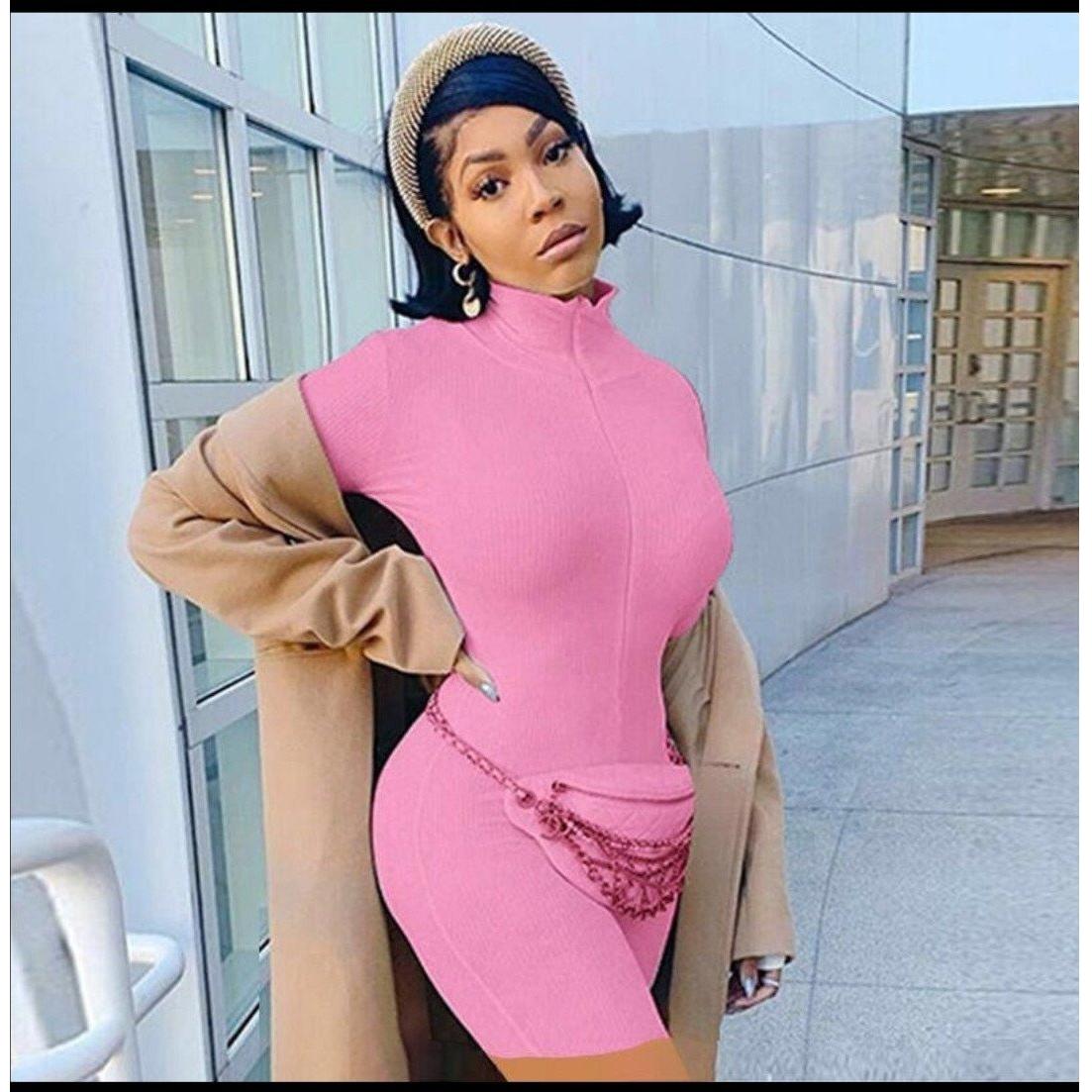 Short Zipper Bodycon Jumpsuit 