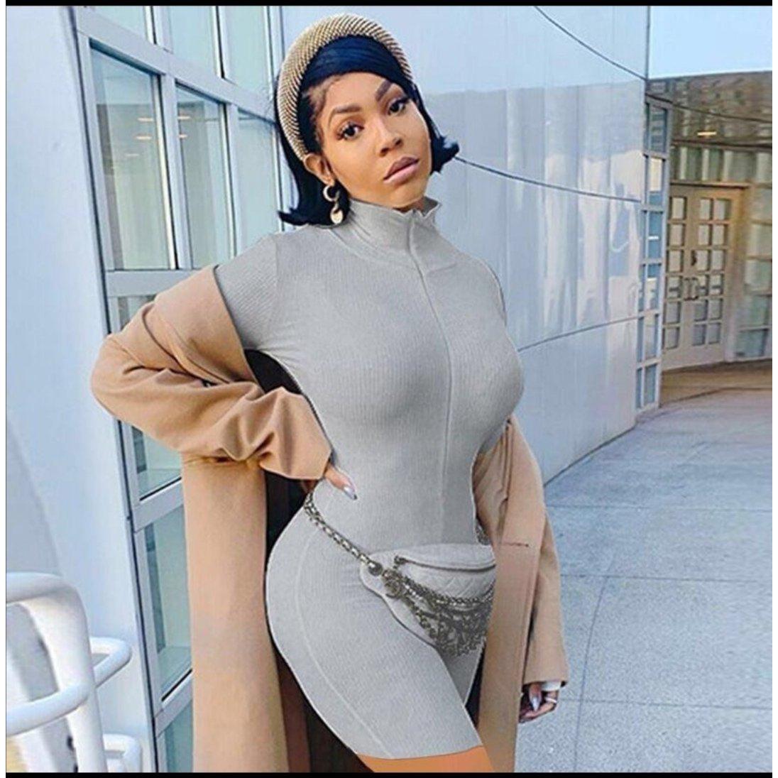 Short Zipper Bodycon Jumpsuit 