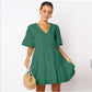Deep V-Neck Short Sleeve Mini Dress.