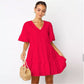 Deep V-Neck Short Sleeve Mini Dress.