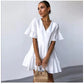 Deep V-Neck Short Sleeve Mini Dress.
