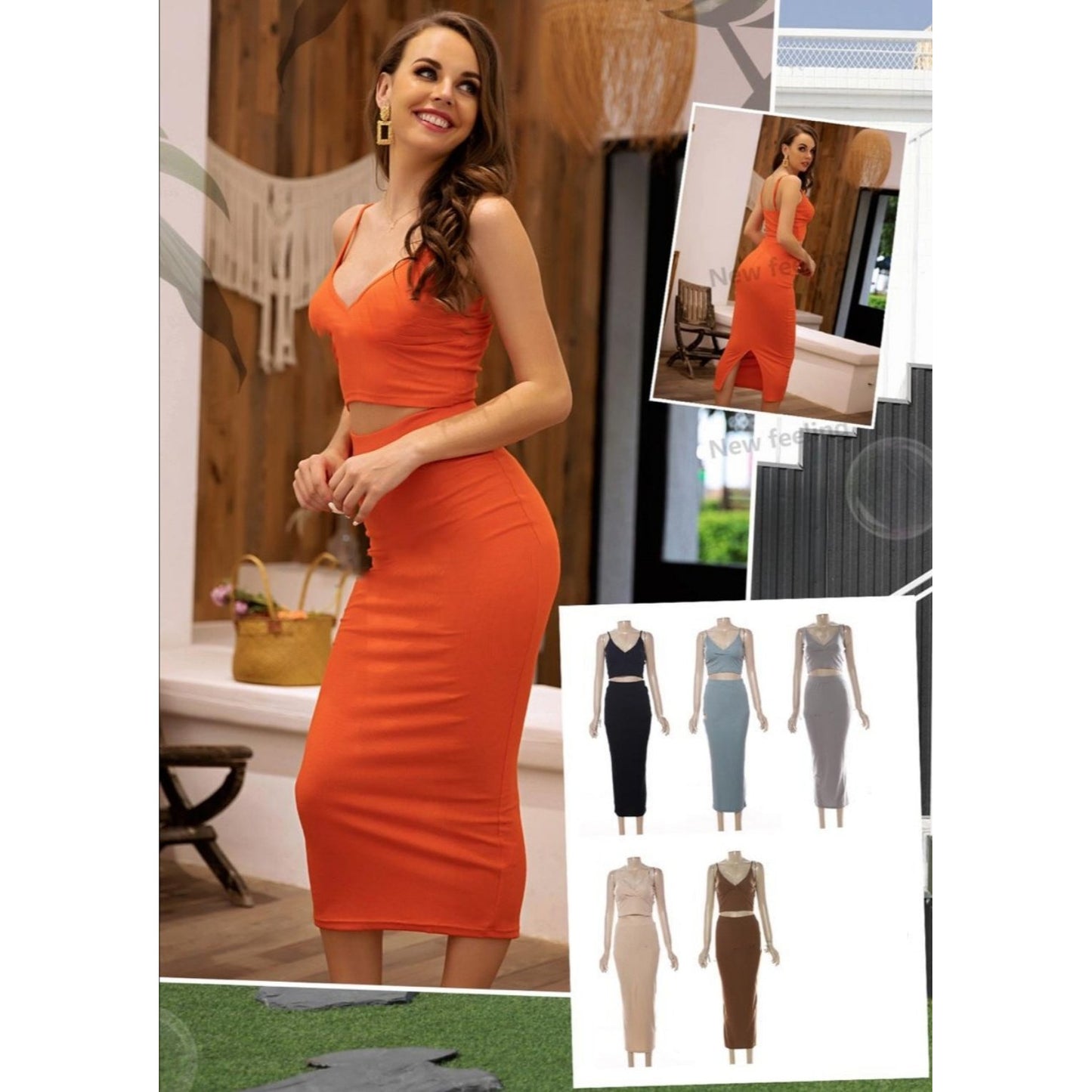 Deep V-Neck Sexy Two Piece Set 