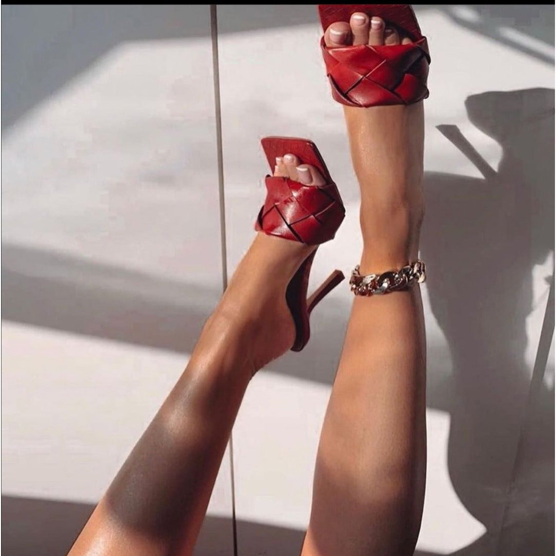 Weave Mules Heels Slippers 