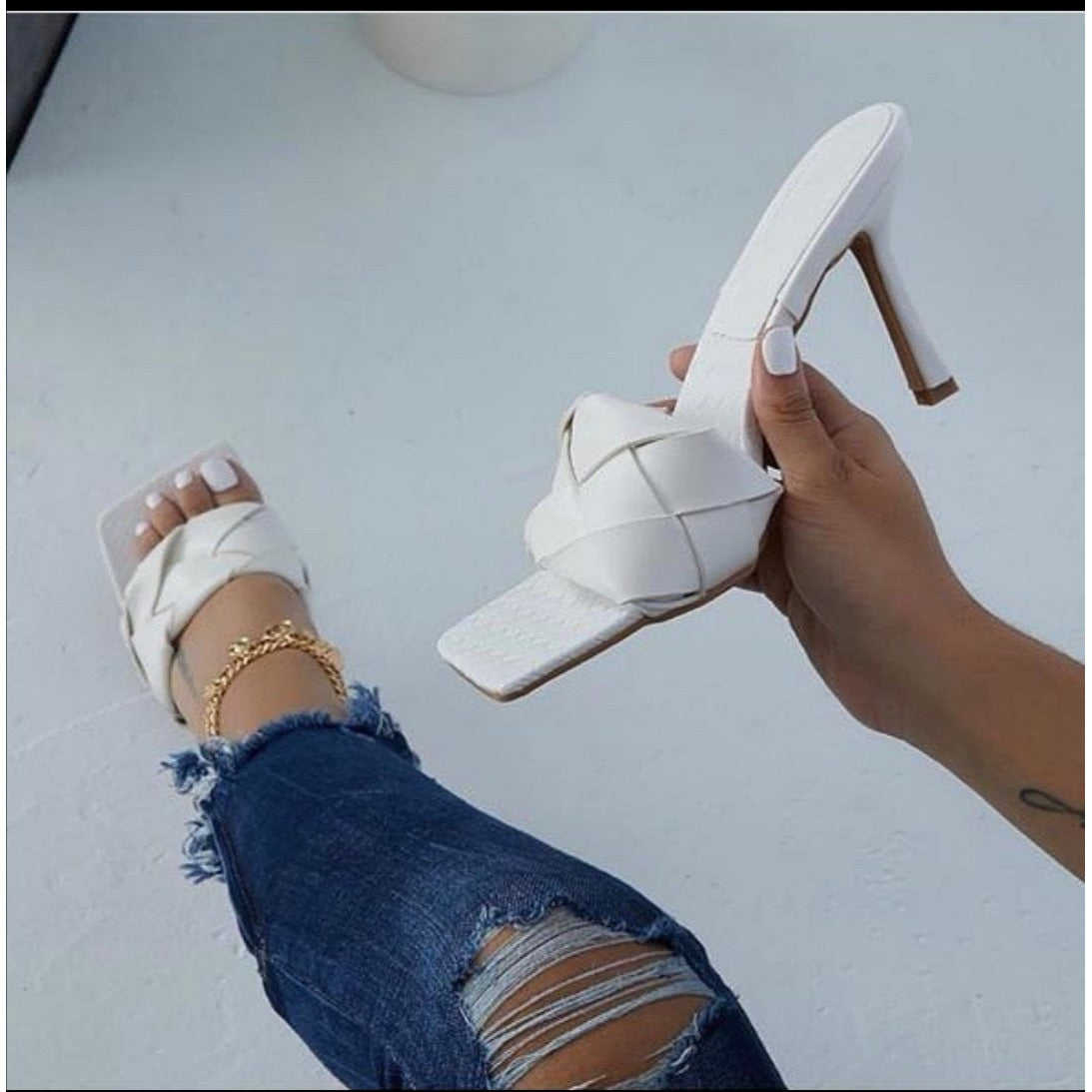 Weave Mules Heels Slippers 
