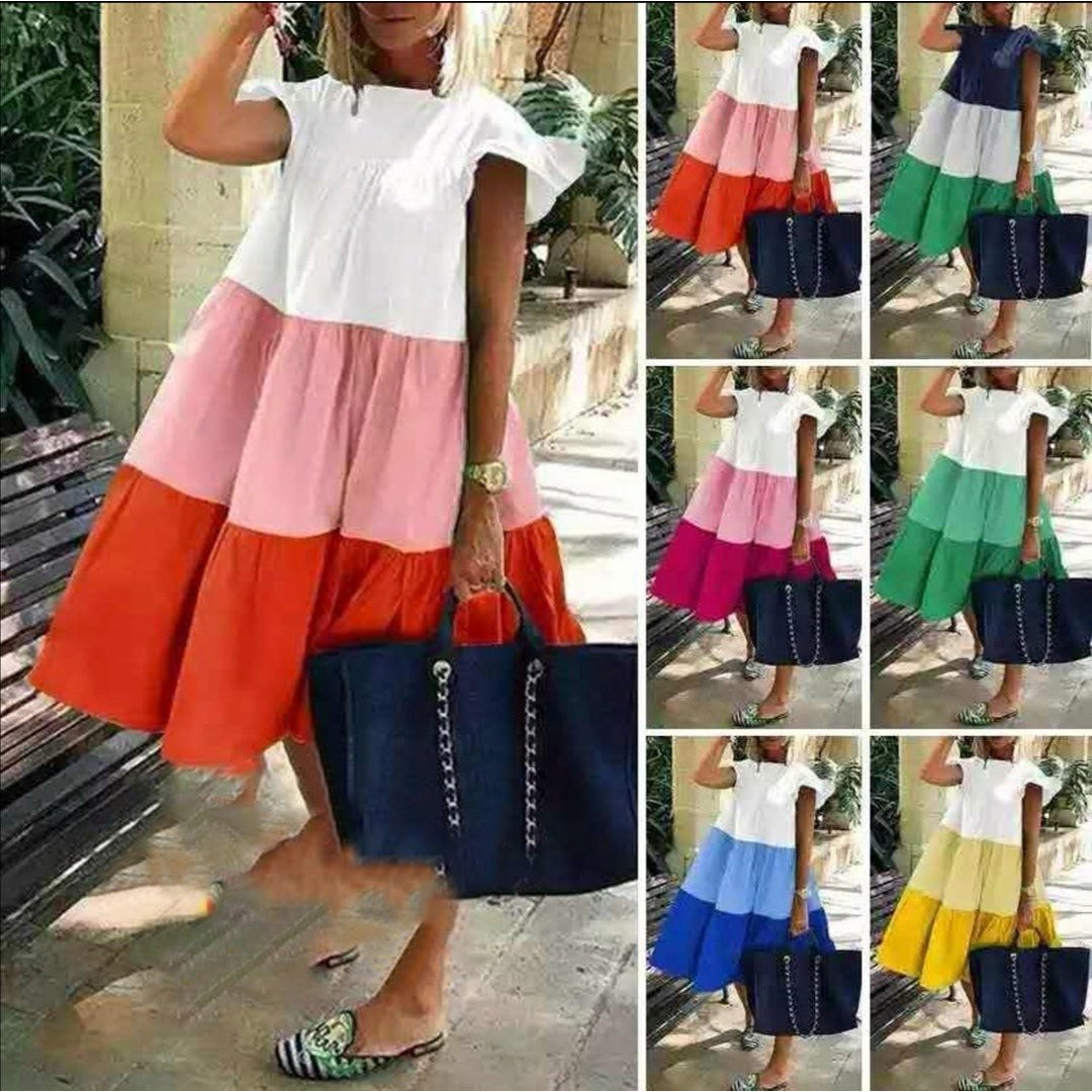 Vintage Three-color Stitching Dress