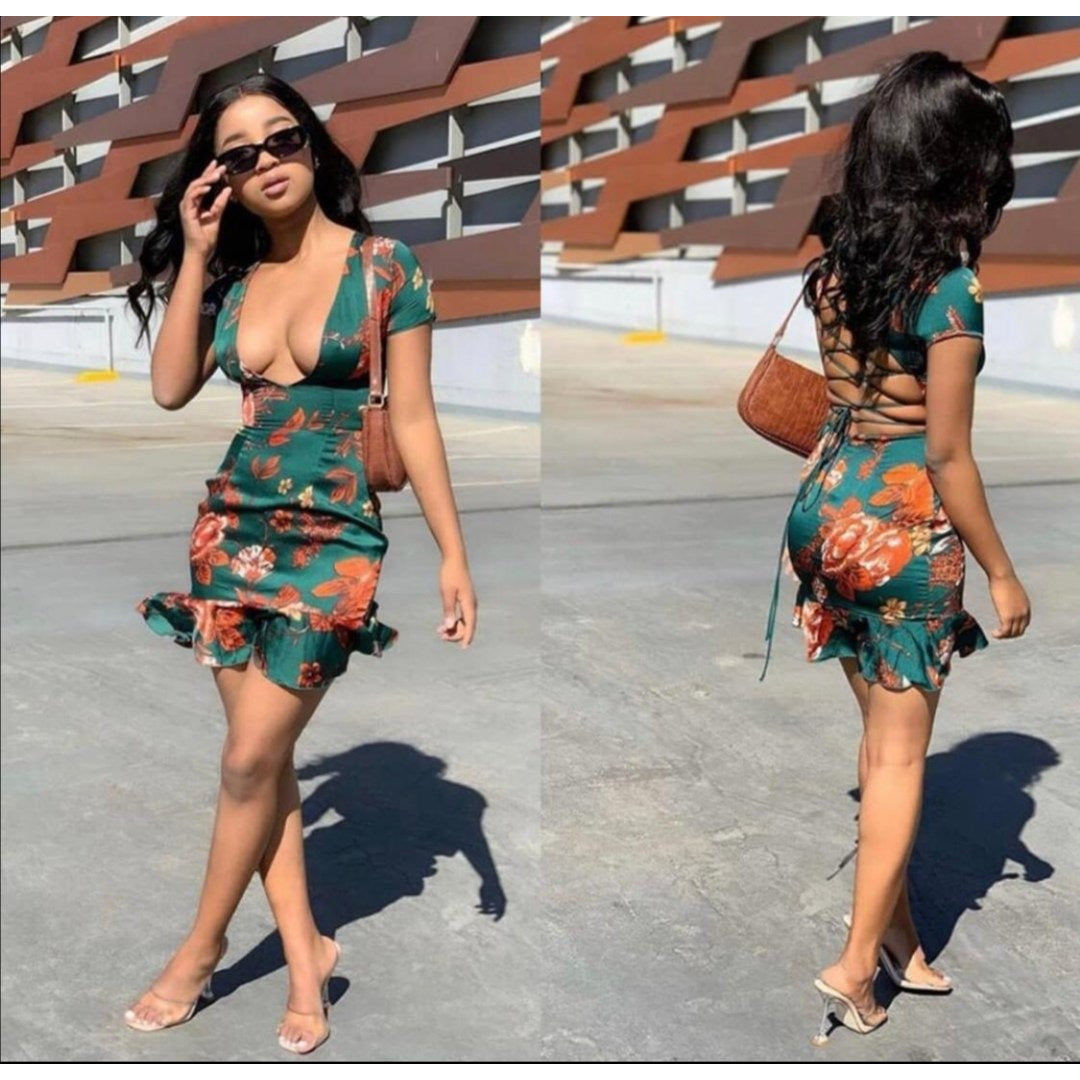 Printed V-Neck Dress 