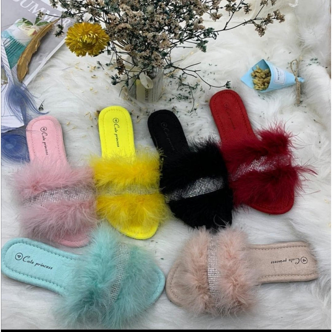 Fur Flats Flipflop Sandals 