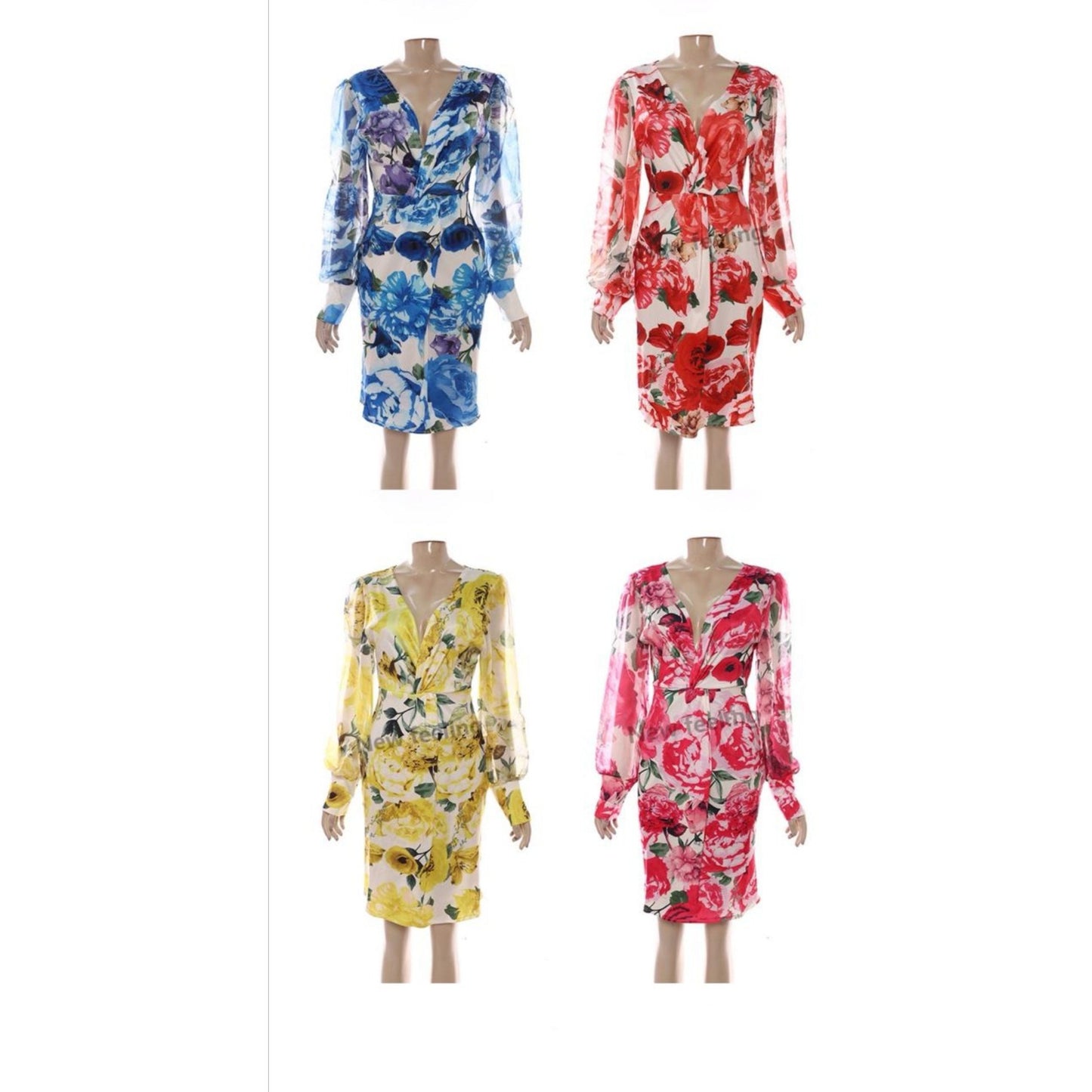 Deep V-Neck Floral Dress 