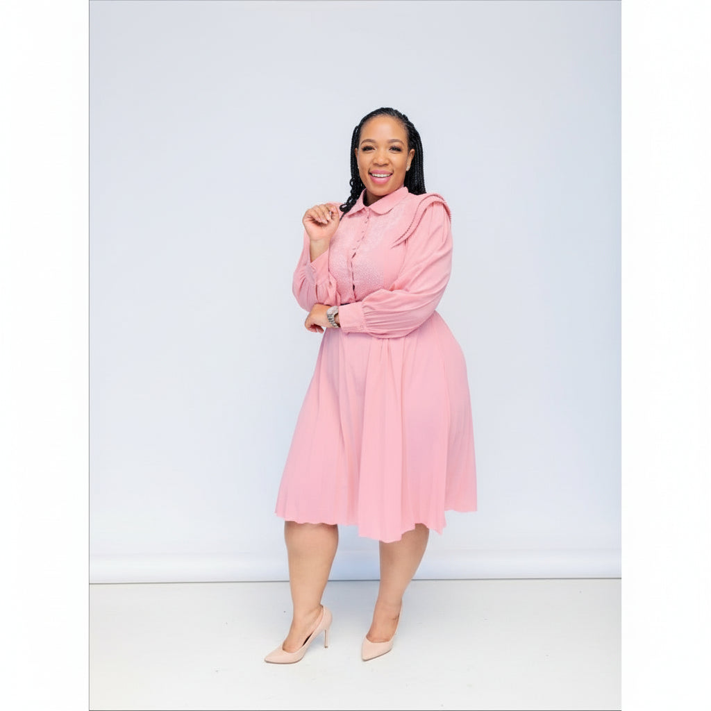 Emboidery Pleated Vintage Dress