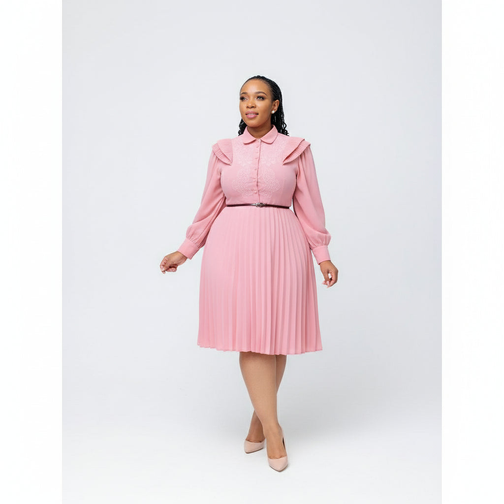 Emboidery Pleated Vintage Dress