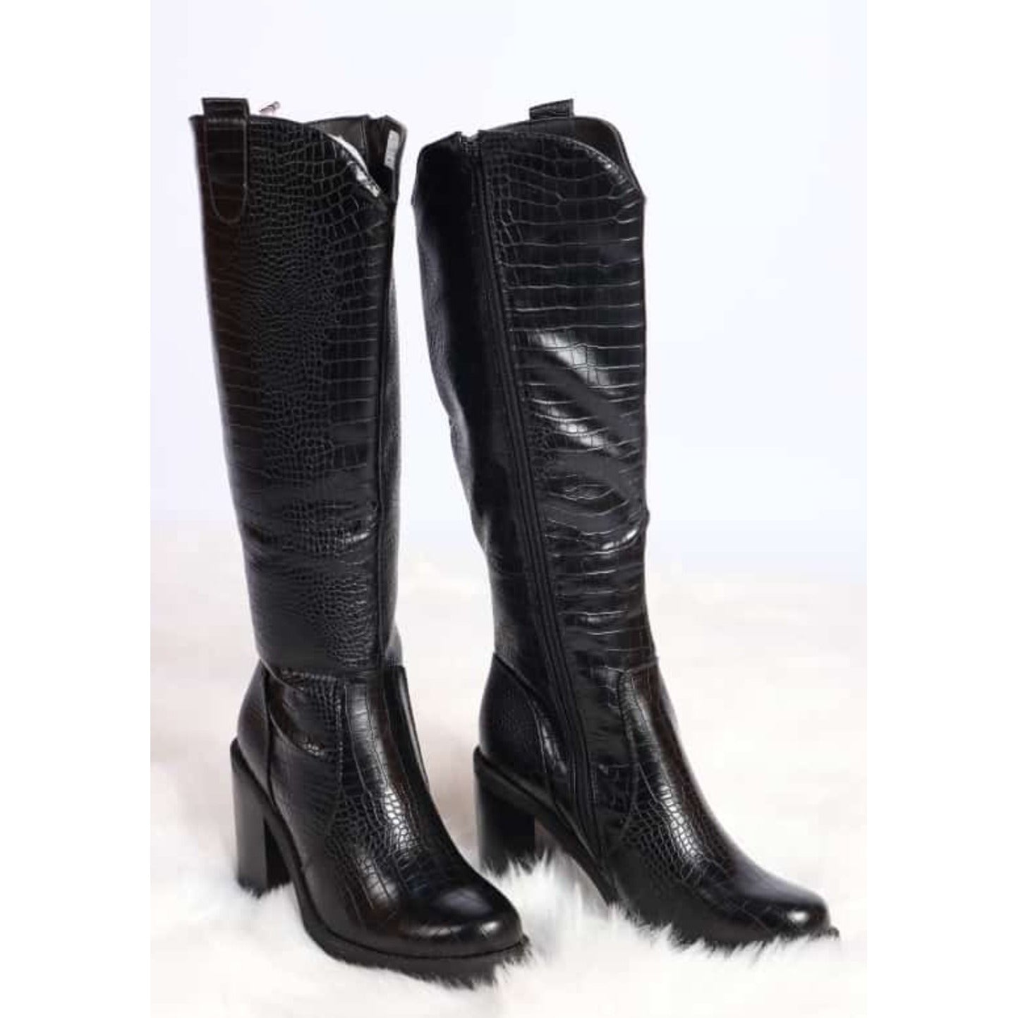 Long Chunky Block High Heel Boots