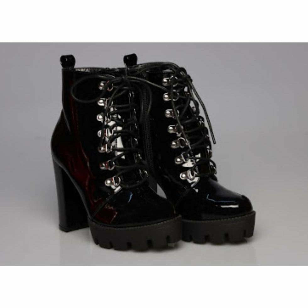 Lace-up High Heel Ankle Boots.