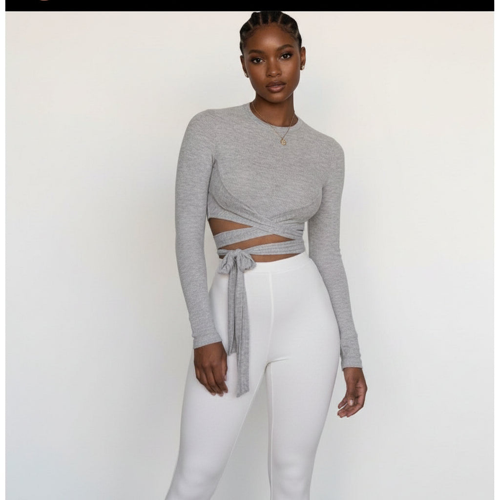 Long-Sleeved Round Neck Cutout Top