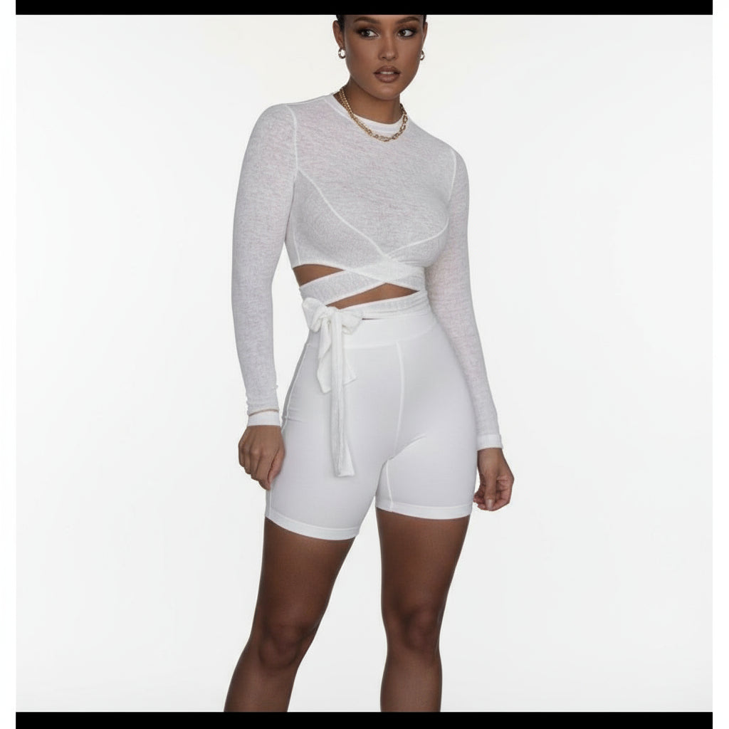 Long-Sleeved Round Neck Cutout Top