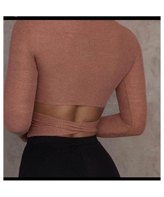 Long-Sleeved Round Neck Cutout Top