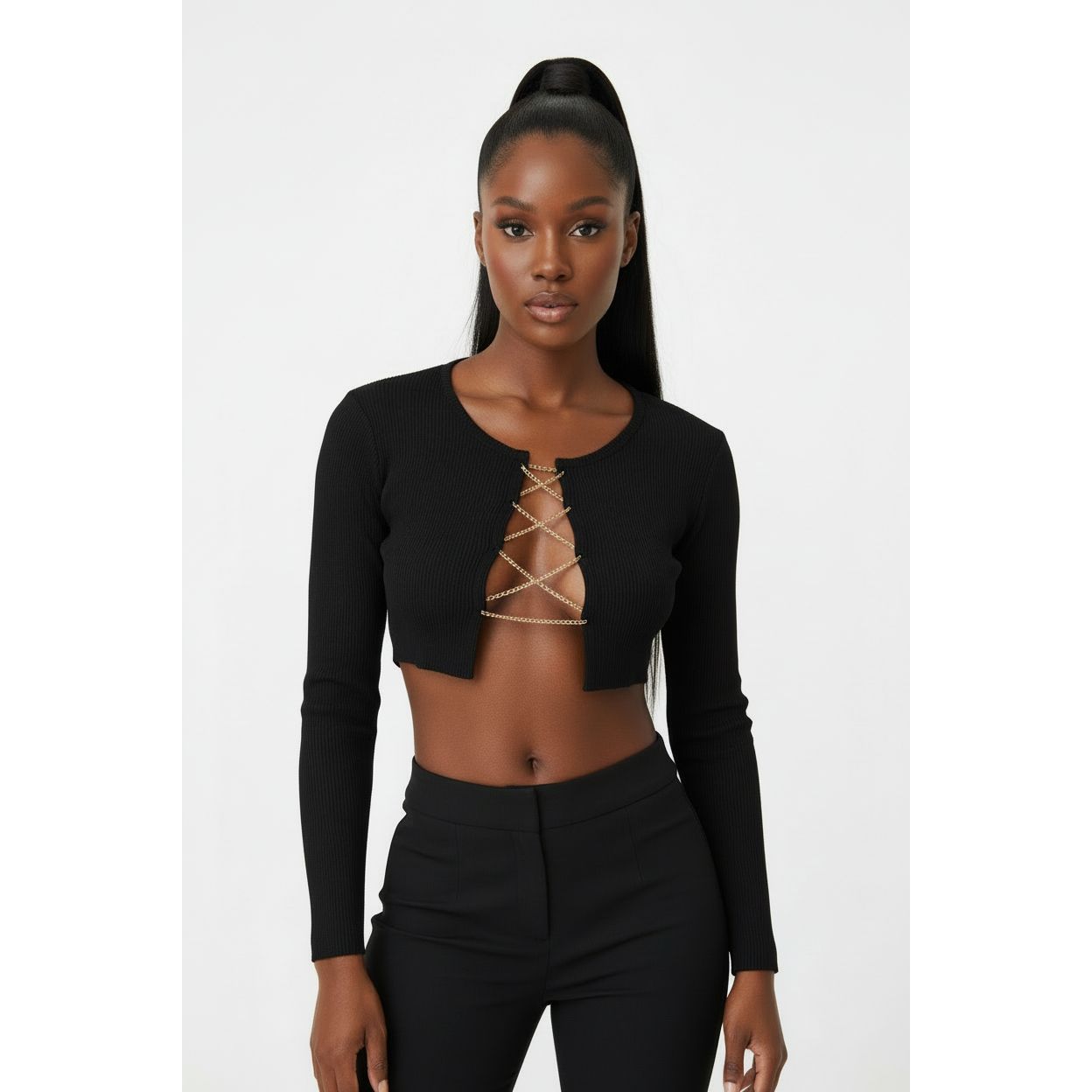 Chain Hollow Lace-up Crop Top