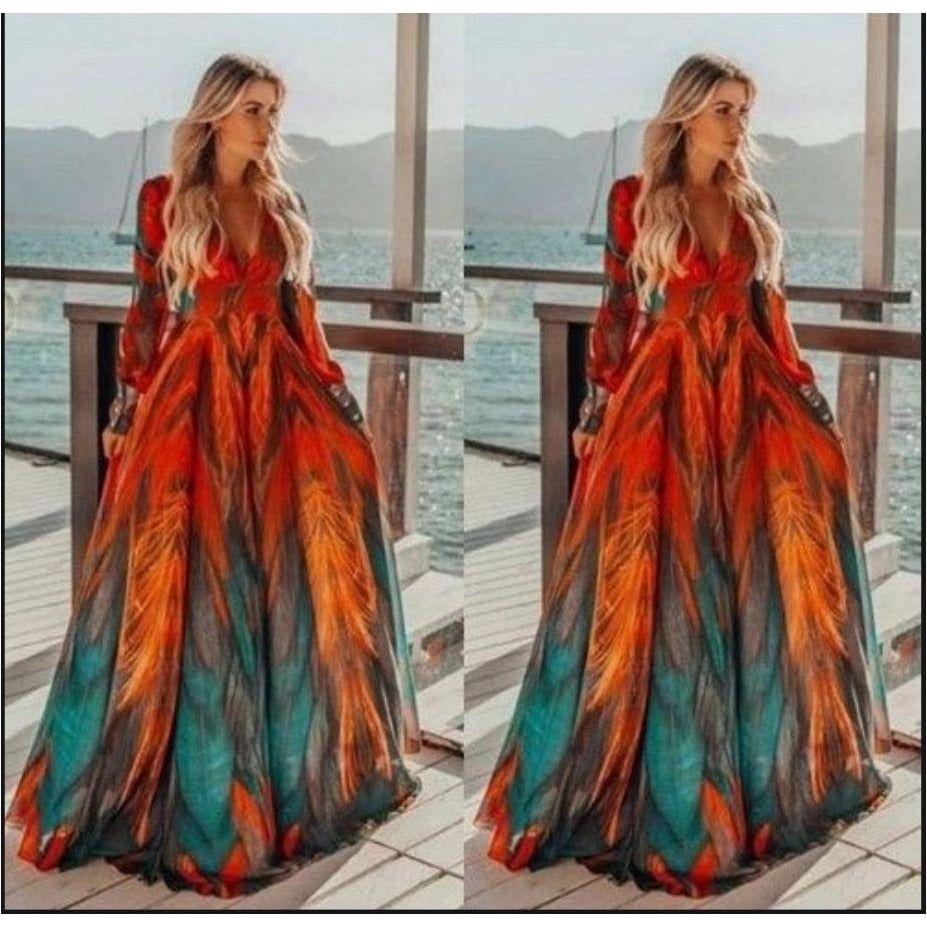 V-Neck Floral Print Maxi dress