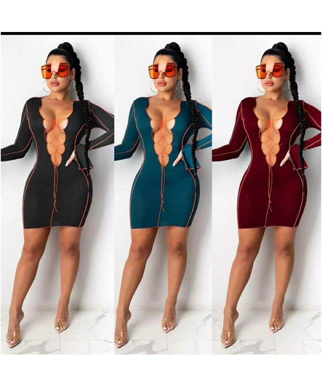 Hollow Out Lace-up Sexy Mini Dress