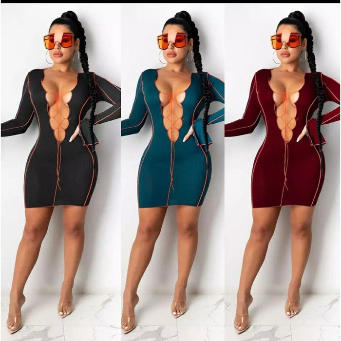 Hollow Out Lace-up Sexy Mini Dress