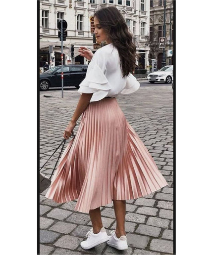 Satin Long Vintage Pleated Skirt