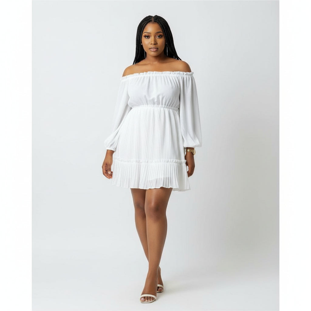 Off Shoulder Chiffon Midi Dress