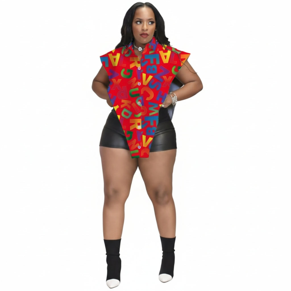 Letter Print Short Sleeve Turn-down Collar Shirt 