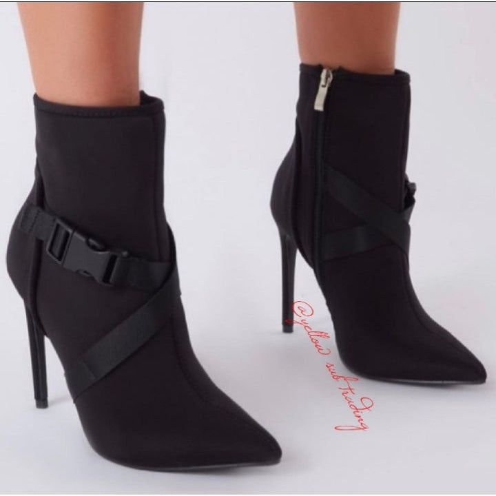 Pointed Toe Buckle Stiletto Heel Ankle Boots