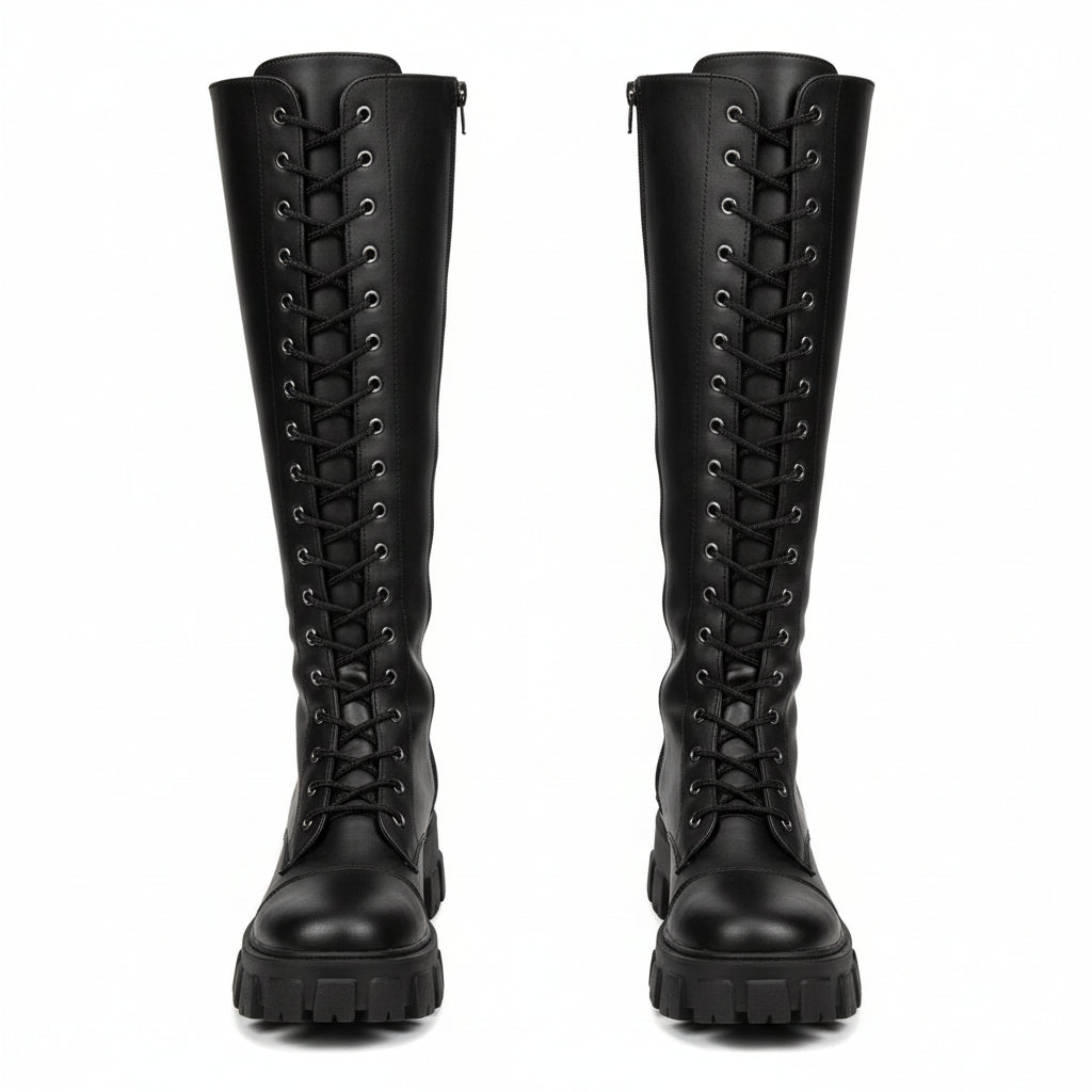 Lace-Up Chunk Heel Platform Boots