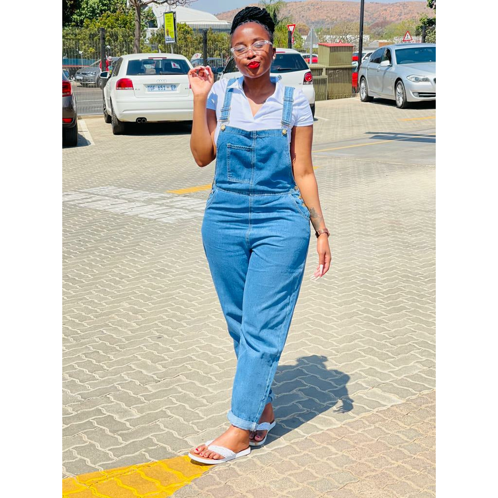 Wide Leg Denim Overall Jumpsuit