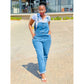 Wide Leg Denim Overall Jumpsuit