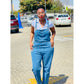 Wide Leg Denim Overall Jumpsuit