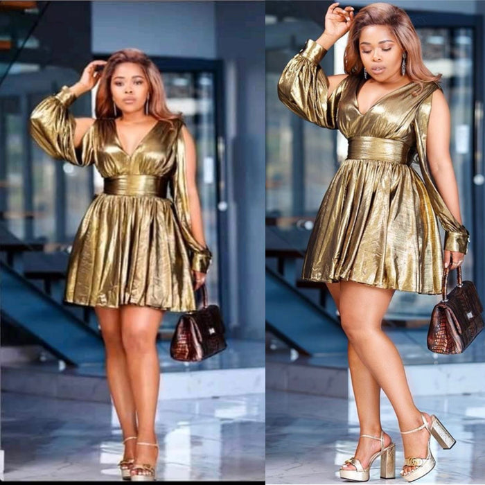 Slit Sleeve Golden Mini Dress