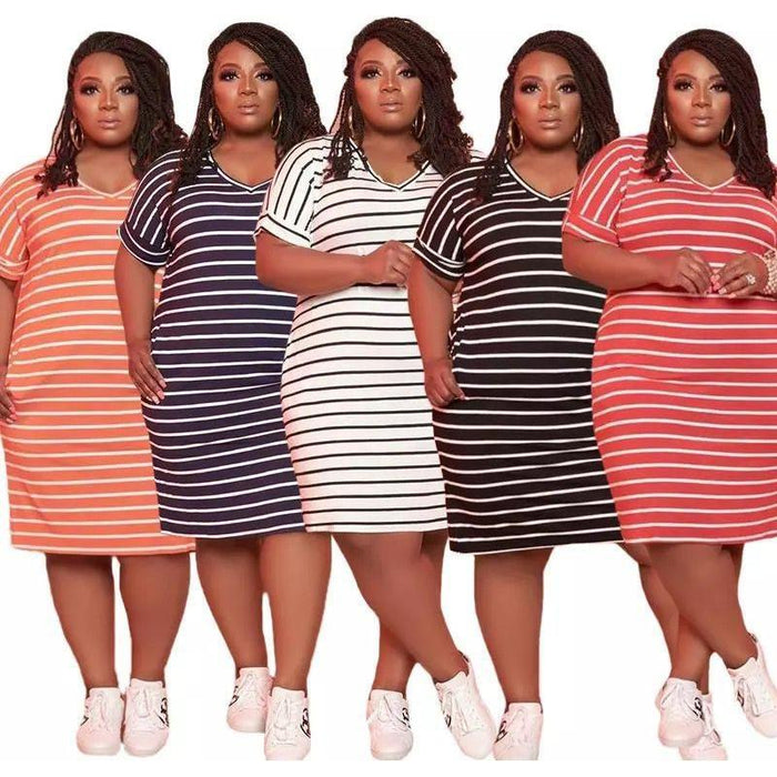 Casual Plus Size Stripe Print Dress