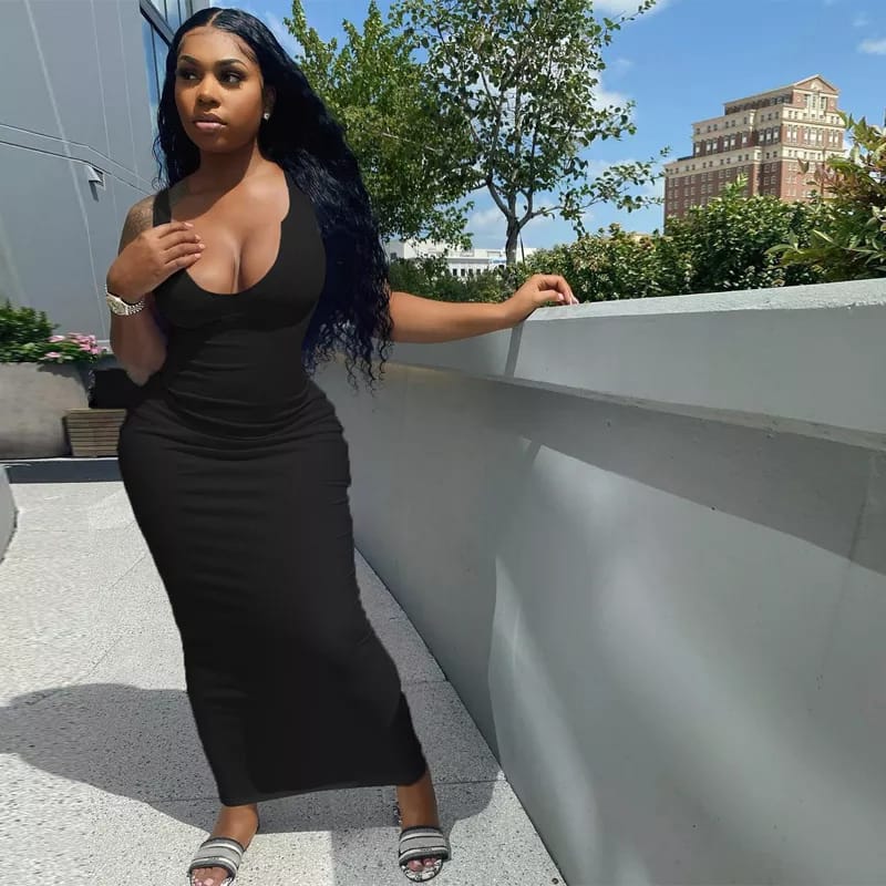 Ribbed Sleeveless V-Neck Bodycon Dress