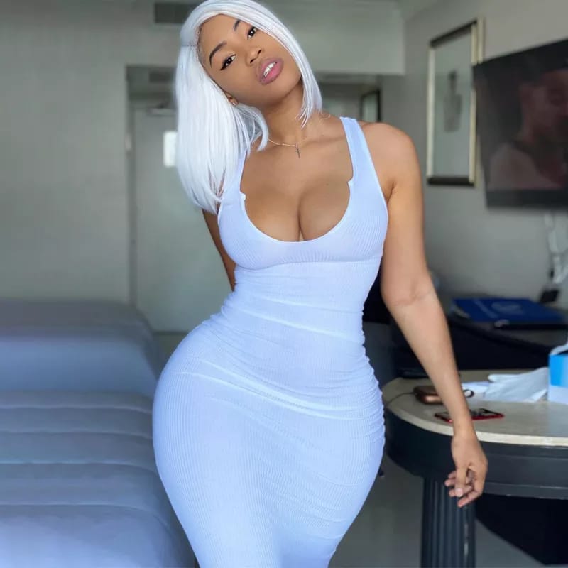 Ribbed Sleeveless V-Neck Bodycon Dress