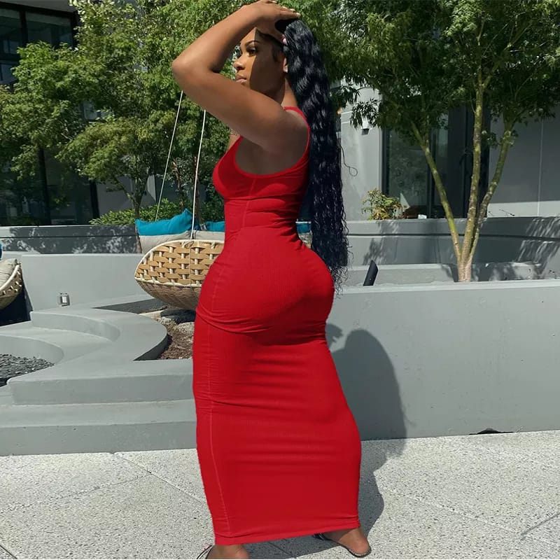Ribbed Sleeveless V-Neck Bodycon Dress