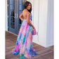 Sexy Print Tie Dye Backless V Neck Dress