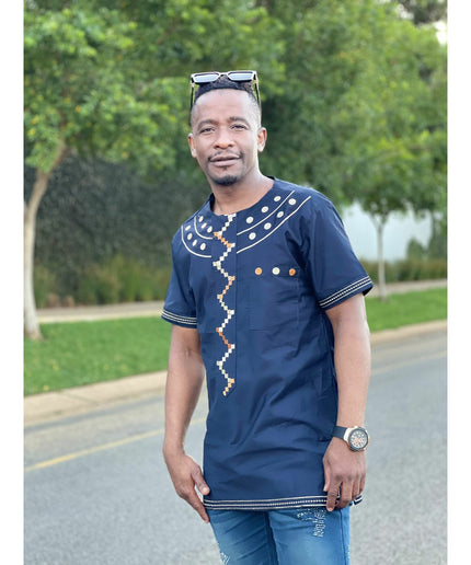 Mens African Vintage Embroidered T-Shirt
