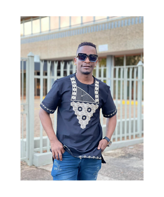 Mens African Vintage Embroidered T-Shirt