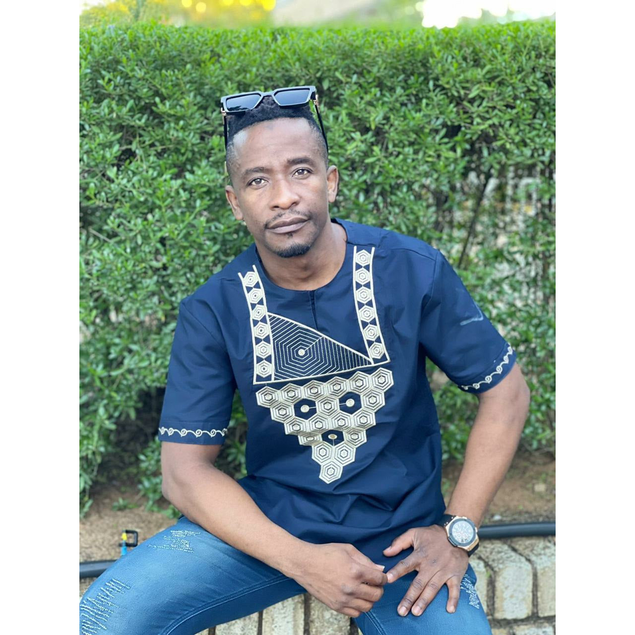 Mens African Vintage Embroidered T-Shirt