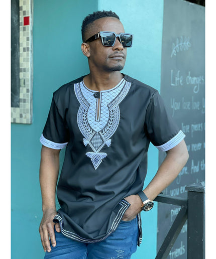 Mens African Vintage Embroidered T-Shirt