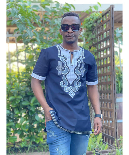 Mens African Vintage Embroidered T-shirt
