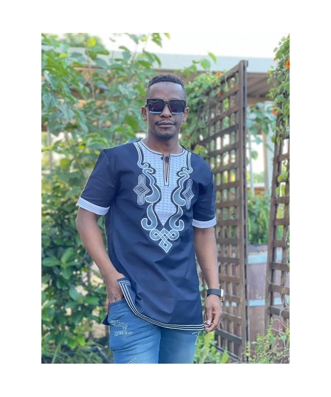 Mens African Vintage Embroidered T-shirt