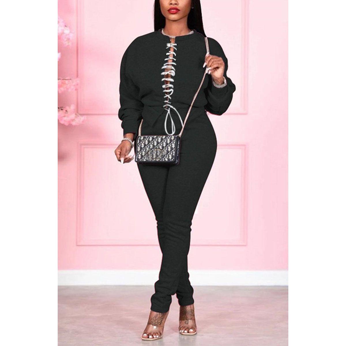 Sweeter Solid Split Joint O Neck Long Sleeve Two Pieces