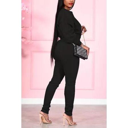 Sweeter Solid Split Joint O Neck Long Sleeve Two Pieces