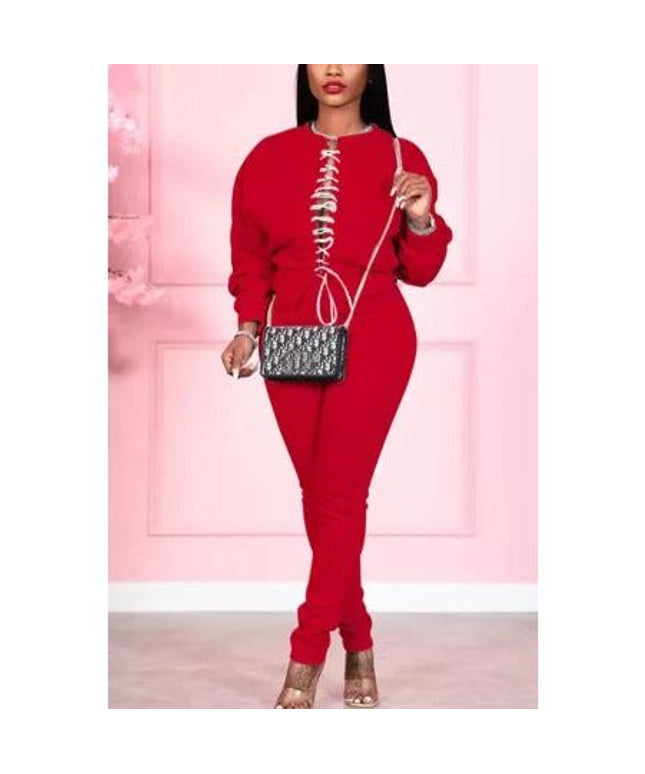 Sweeter Solid Split Joint O Neck Long Sleeve Two Pieces