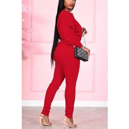 Sweeter Solid Split Joint O Neck Long Sleeve Two Pieces