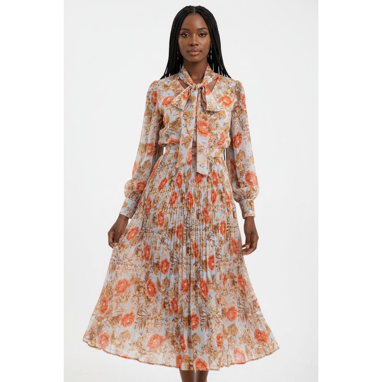 Floral Lantern Sleeve Chiffon Dress